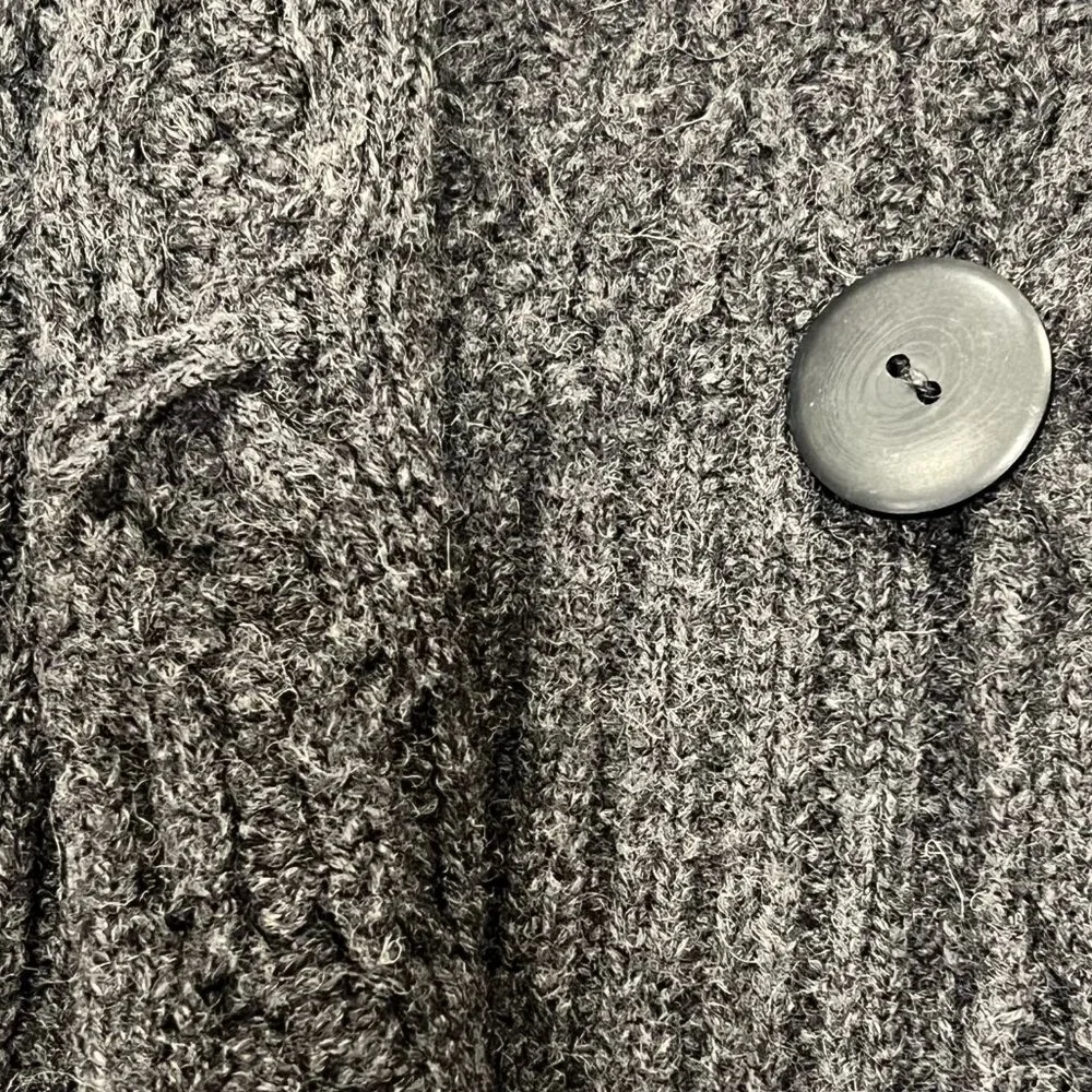 Inis Crafts Ireland Long Wool Cable Cardigan, Charcoal, M